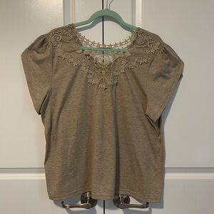 SHEIN 2xl Elegant Lace Trim Tan Women's Top